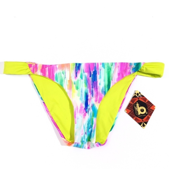 B. Swim Neon Yellow Rainbow Bikini Bottom S NWT - Picture 1 of 7